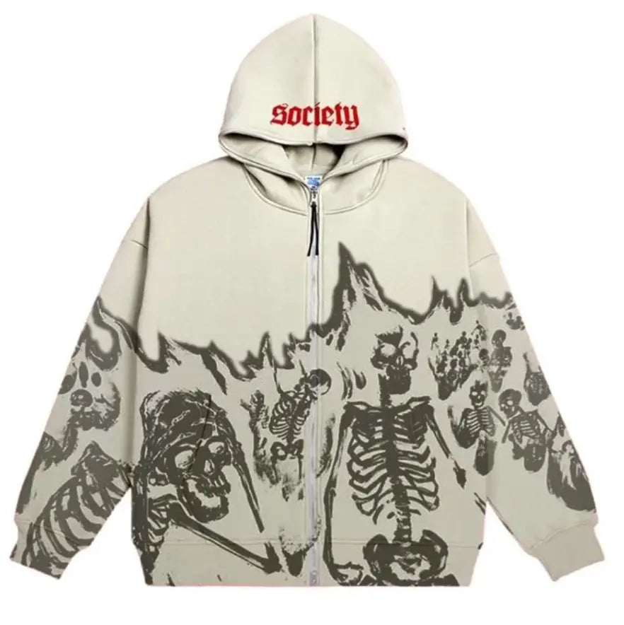 Flame Skeleton Zip Up Hoodie