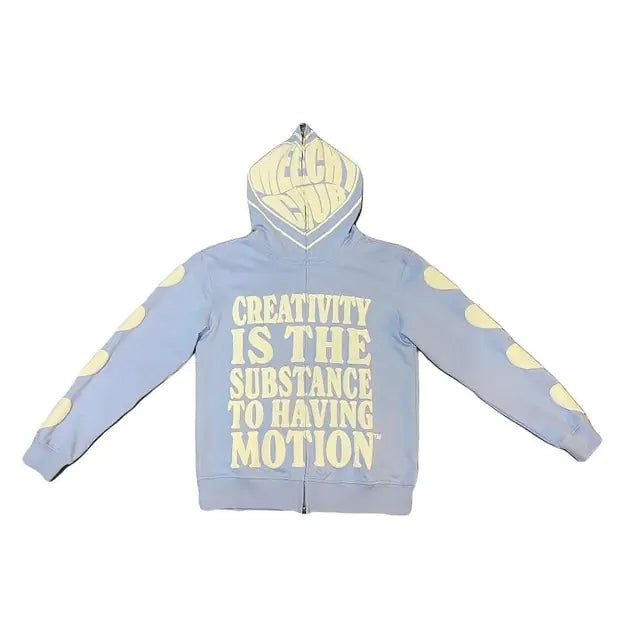 Retro Gothic Letter Printed Zip Up Hoodie