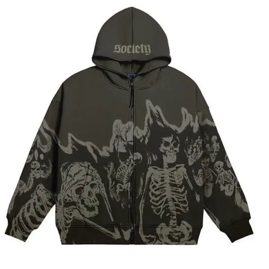 Flame Skeleton Zip Up Hoodie